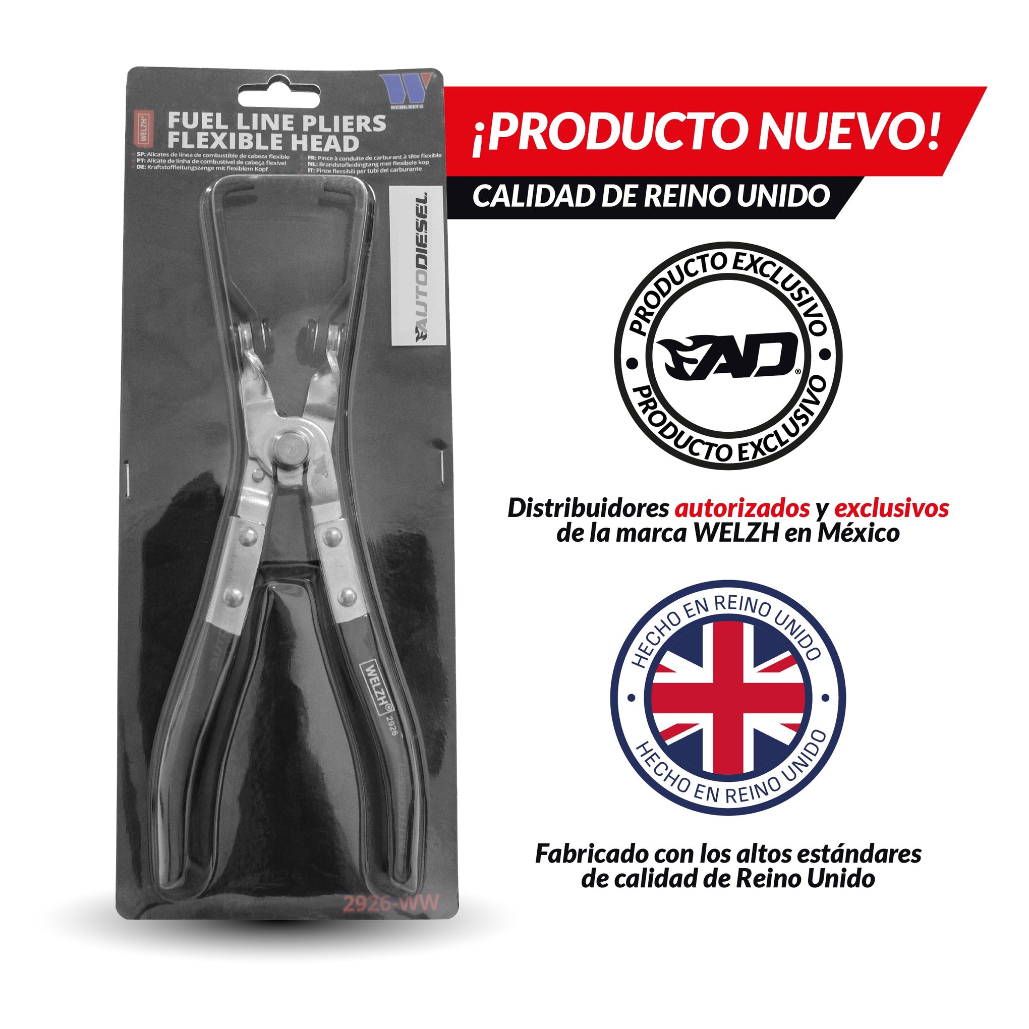 Alicates, pinzas para líneas de combustible; Cabeza flexible 2926-WW