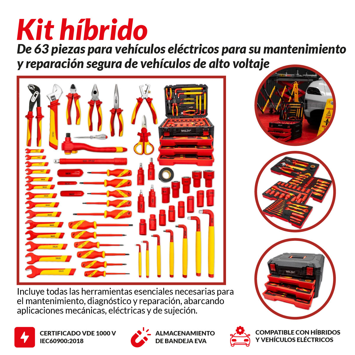 Kit de herramientas híbrido para vehículos eléctricos; 63 piezas 4961-WW