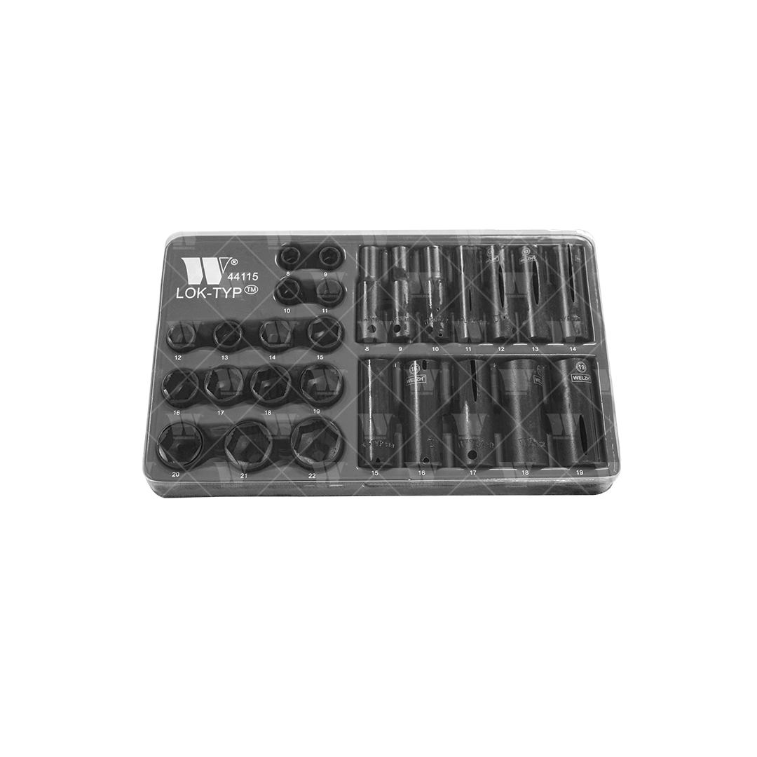 Juego de enchufes impacto 8-19 mm Lok-Typ; 3/8'', profundo y poco profundo 44115-WW