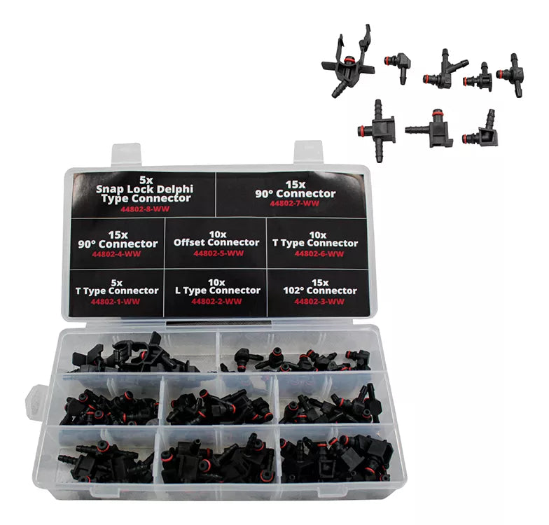Surtido de conectores de retorno para inyector diesel, 85 piezas 44802-WW