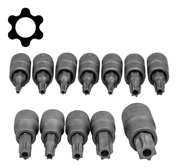 Juego puntas Torx de 12 piezas T8H-T60H S2 Acero zincado 1165-3-WW
