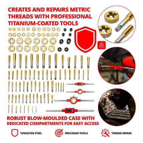 Juego de tarrajas y machuelos, métricos de titanio de 119 piezas 4888-WW